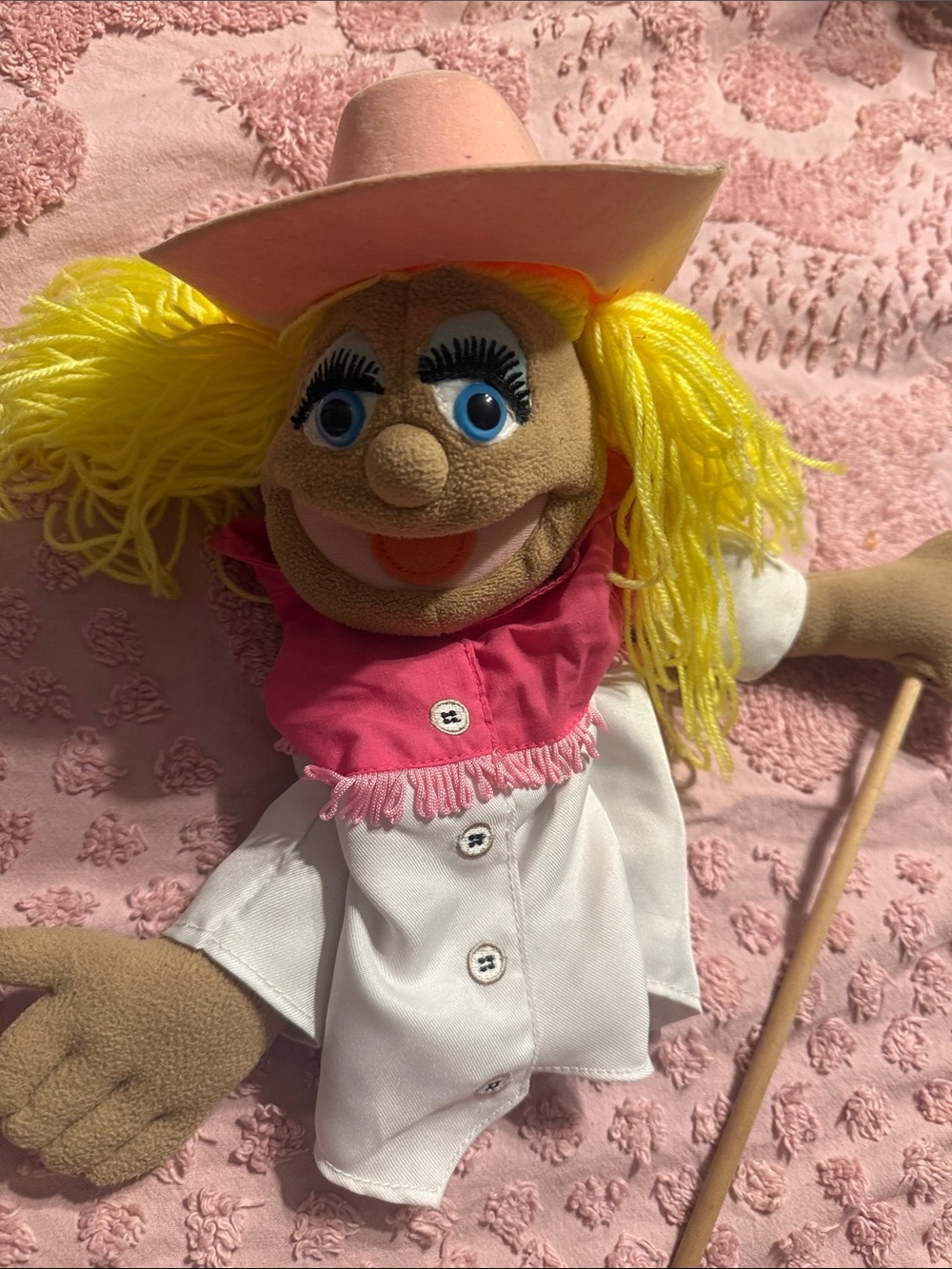 Melissa & Doug Blonde Hair Pink Hat and Bandana Puppet